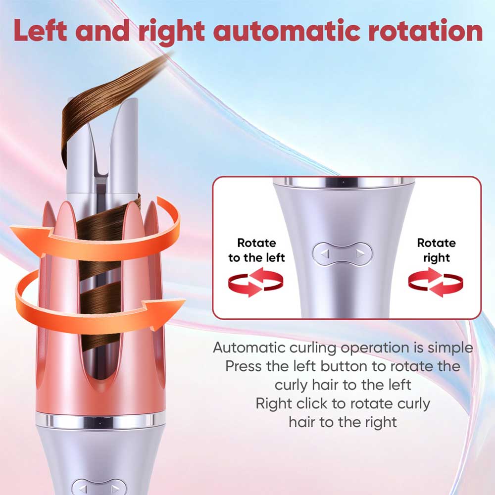 Automatic Curling Iron – Auto Self-Rotating Hair Curler Wand with 2-Way Rotation for Short & Long Hair