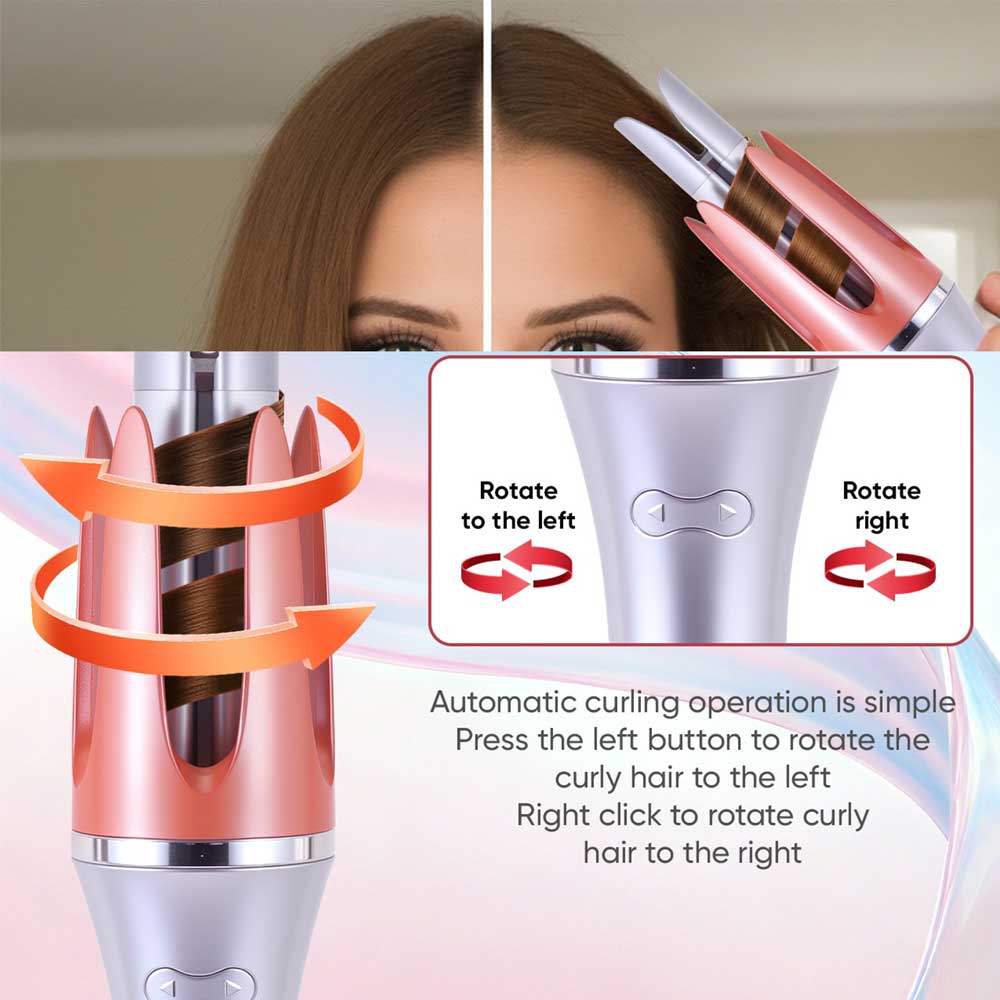 Automatic Curling Iron – Auto Self-Rotating Hair Curler Wand with 2-Way Rotation for Short & Long Hair