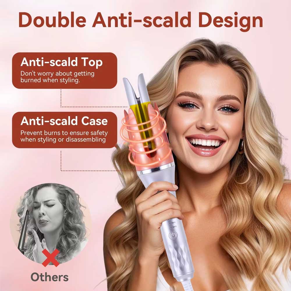 Automatic Curling Iron – Auto Self-Rotating Hair Curler Wand with 2-Way Rotation for Short & Long Hair