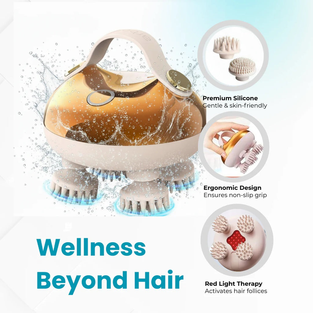 Smart Scalp Massager with 8 Interchangeable Heads – Waterproof 3-Speed Head Massager for Hair Growth & Relaxation