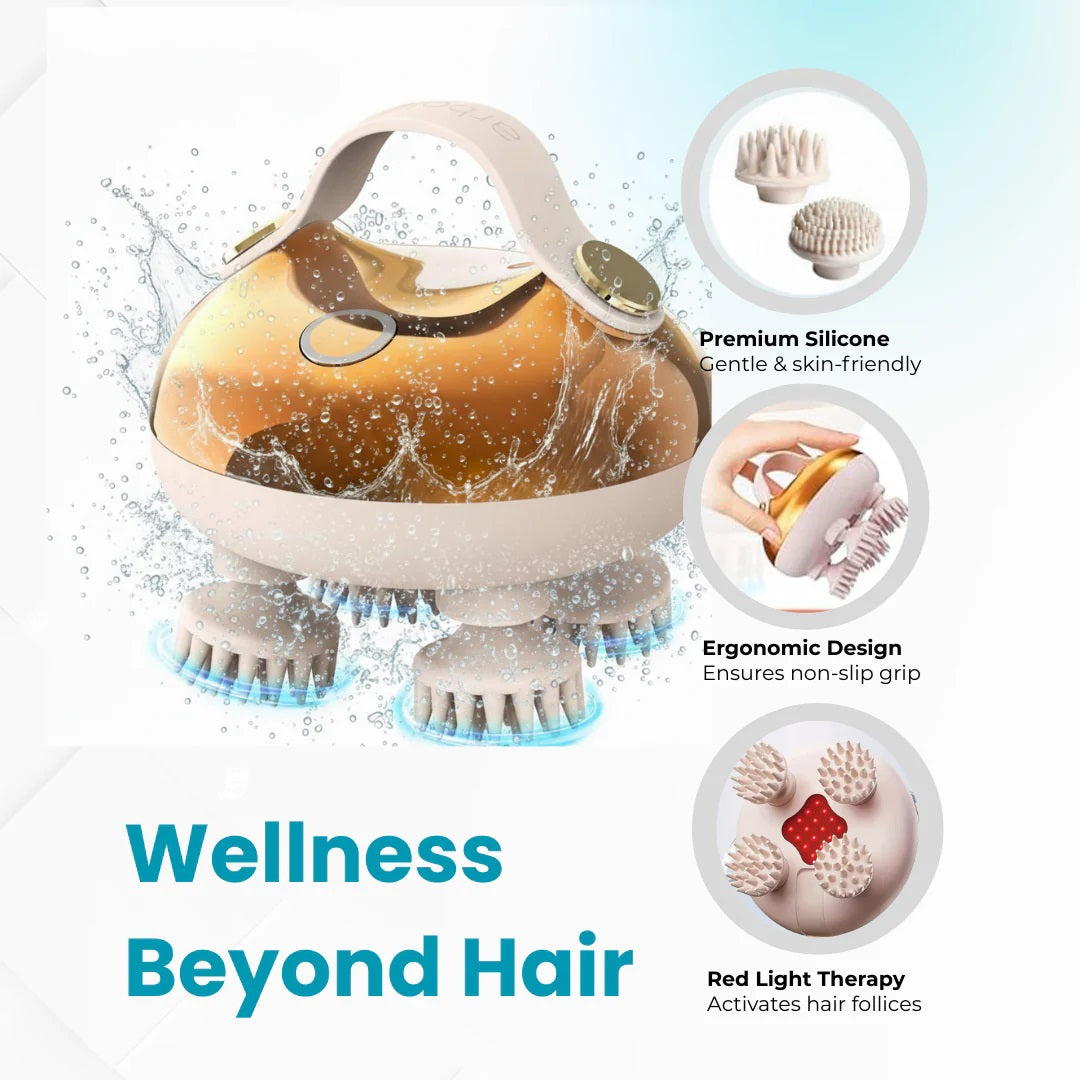 Smart Scalp Massager with 8 Interchangeable Heads – Waterproof 3-Speed Head Massager for Hair Growth & Relaxation