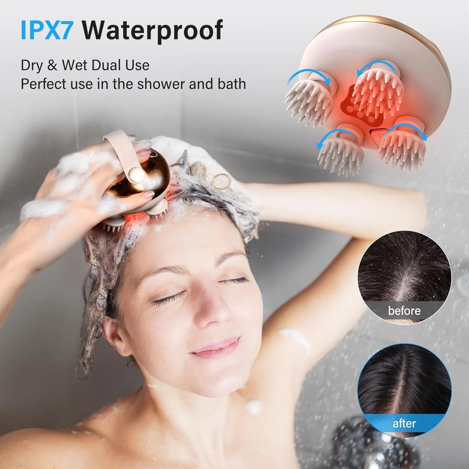 Smart Scalp Massager with 8 Interchangeable Heads – Waterproof 3-Speed Head Massager for Hair Growth & Relaxation