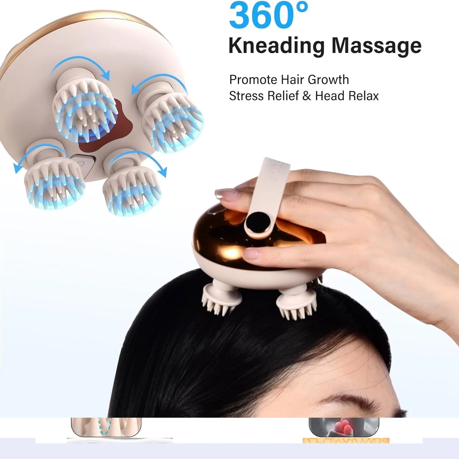Smart Scalp Massager with 8 Interchangeable Heads – Waterproof 3-Speed Head Massager for Hair Growth & Relaxation
