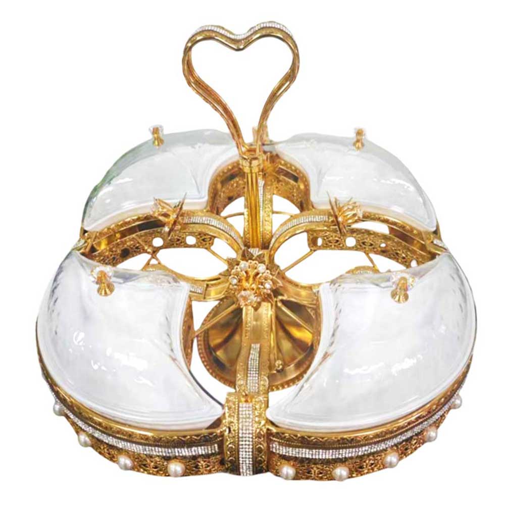 Luxury Gold-Plated Fruit & Snack Serving Tray Elegant Multi-Compartment Dessert & Appetizer Stand – 788
