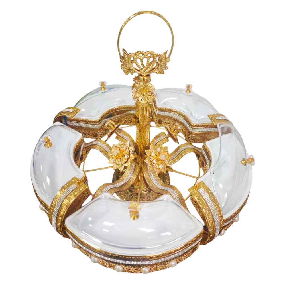 Luxury Gold-Plated Fruit & Snack Serving Tray Elegant Multi-Compartment Dessert & Appetizer Stand – 789