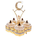 Elegant Gold-Plated Fruit & Snack Serving Tray with Crystal Lids and Crescent Moon Handle Luxury Table Decor – 791