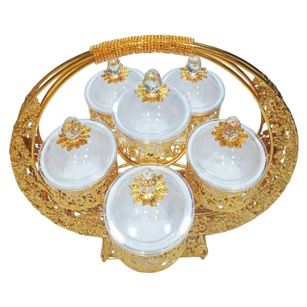 Luxury Gold-Plated Fruit & Snack Serving Tray Elegant Multi-Compartment Dessert & Appetizer Stand – 792