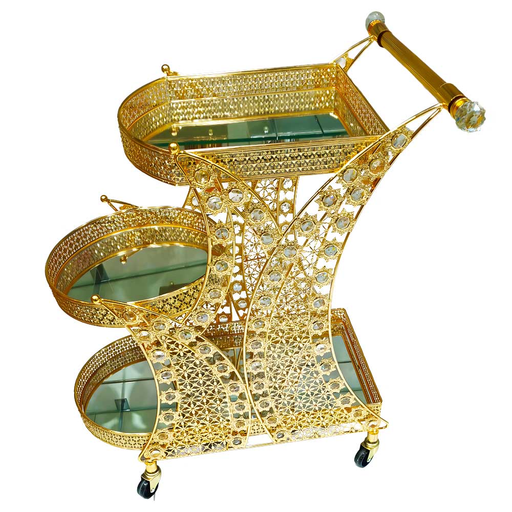 Luxurious Gold Metal Serving Trolley Cart with Multi-Tier Storage for Stylish Home Entertaining and Décor – CC24