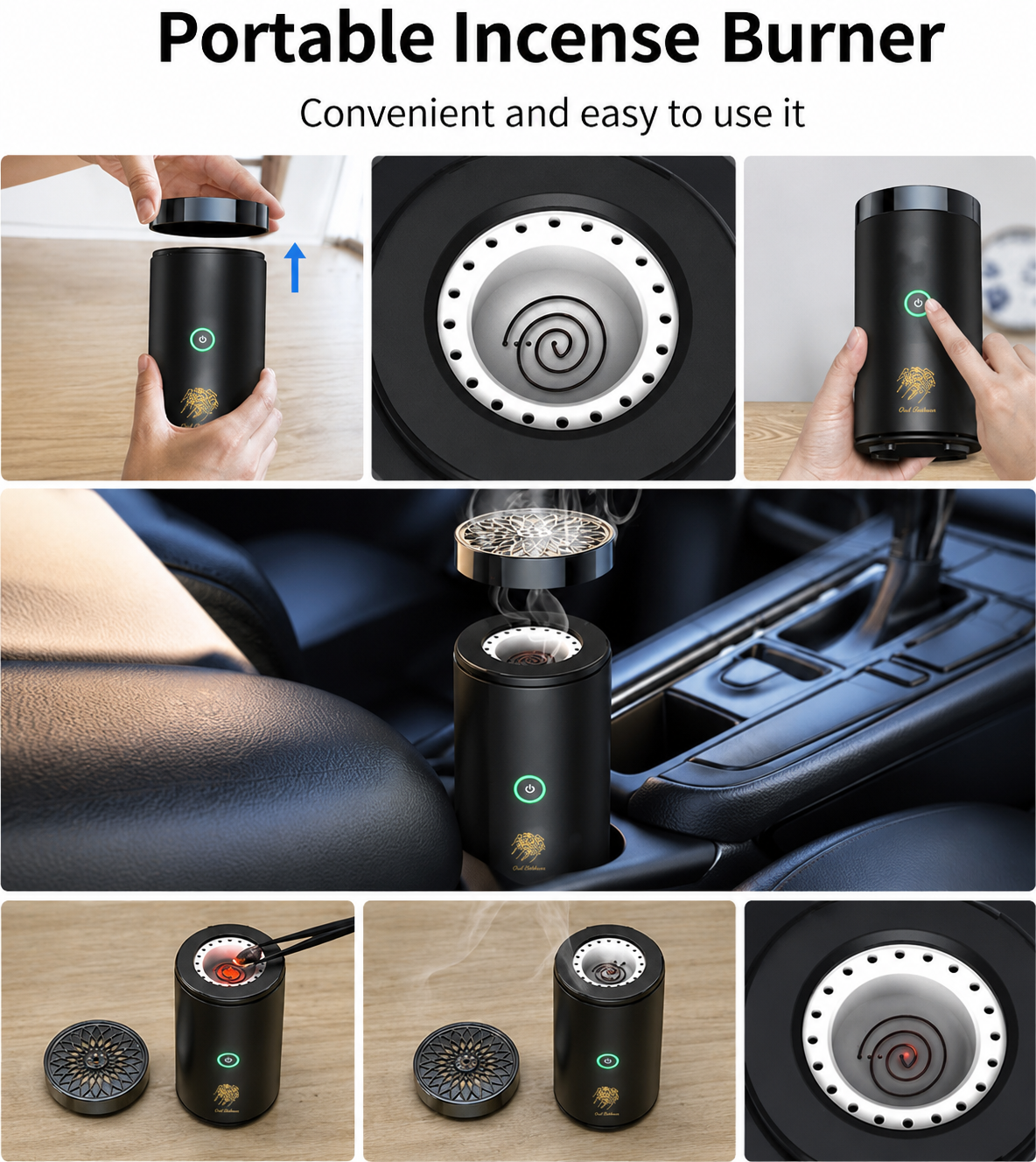 Oud Bukhoor USB Incense Burner Electric Mabkhara for Car, Home and Office Fragrance