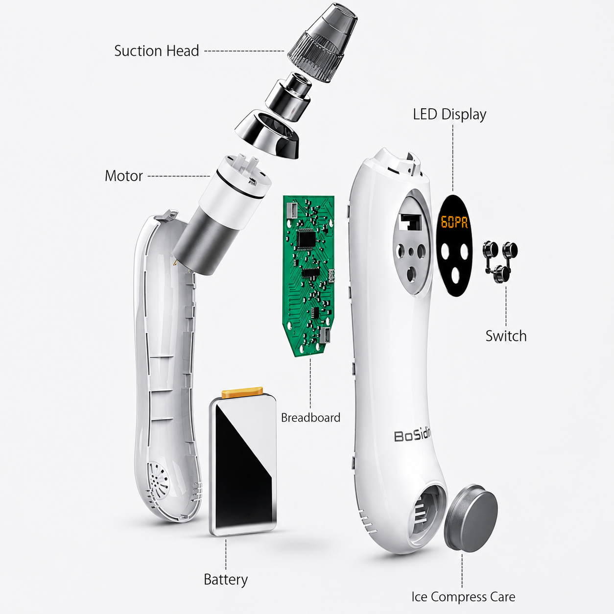 BoSidin Electric Blackhead Remover Facial Pore Cleaner with LED Display Pimple Extractor Tool Kit and Ice Cool Function