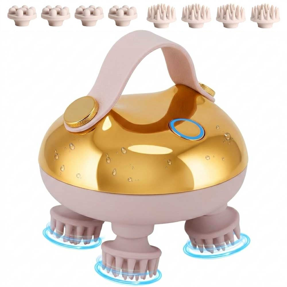 Smart Scalp Massager with 8 Interchangeable Heads – Waterproof 3-Speed Head Massager for Hair Growth & Relaxation