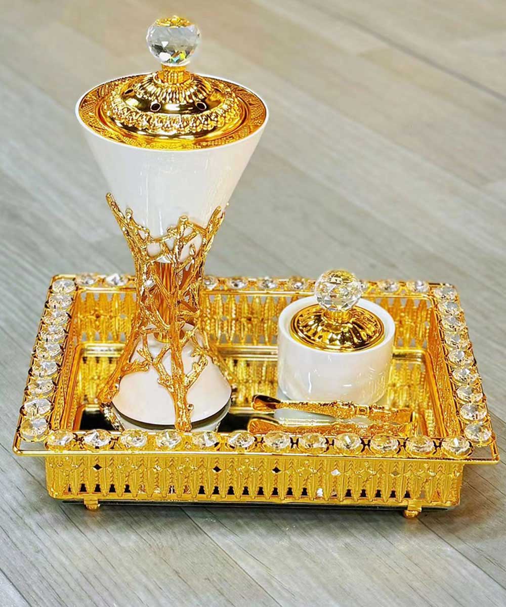 Golden Premium Incense Burner Set for Home Fragrance and Decore-MK1883