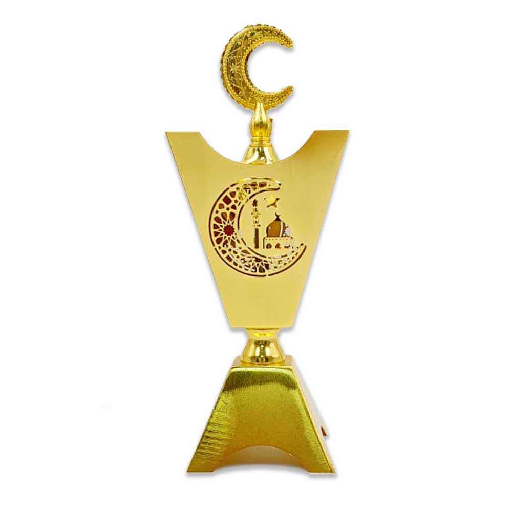 Metal Oud Incense Burner Gold Ramadan Design with Top Moon Cover- T118