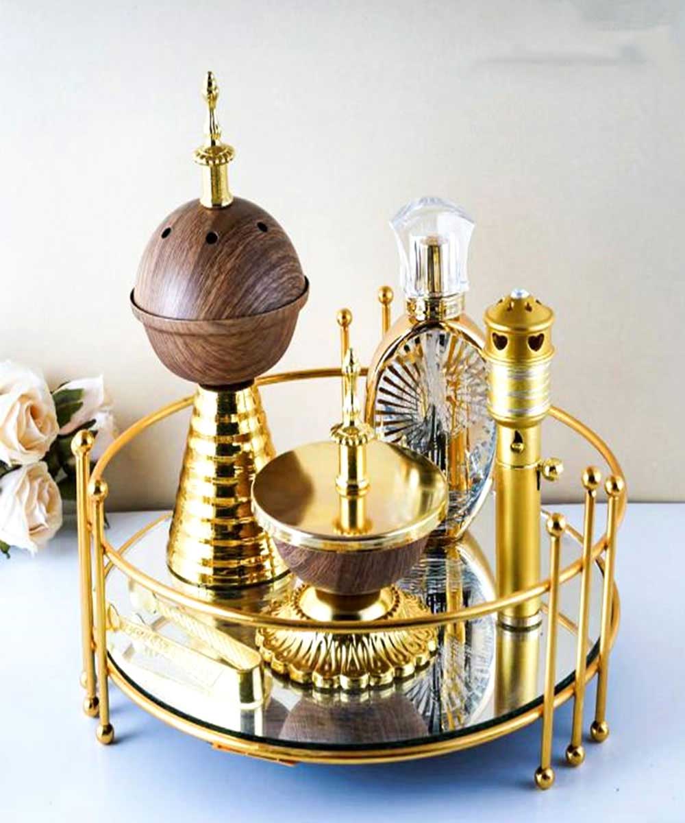 Golden Premium Incense Burner Set for Home Fragrance and Decore-W3005