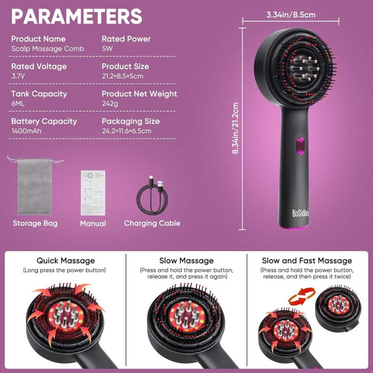 BoSidin Portable Electric Vibration Massage Comb Cordless Scalp Oil Applicator and Hair Follicle Massager for Hair Growth and Anti-Hair Loss