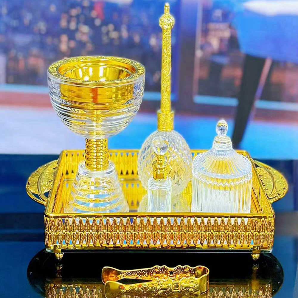 Elegant Bakhoor Oud Incense Glass Burner Set for Home Fragrance and Decore-WXY354