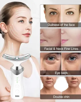 Anti-Aging Face Lift Device , 4-in-1 LED Beauty Light Therapy for Smooth Face and Neck, Portable Electric Massager for Double Chin