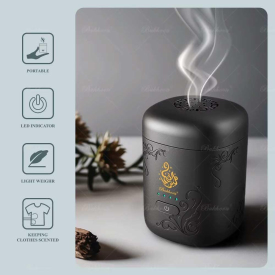 Portable USB Smart Incense Burner, Rechargeable Arabic Oud Burner, Electronic Bukhoor Diffuser with LED Battery Indicator, Compact Aroma Diffuser for Home, Office, Car
